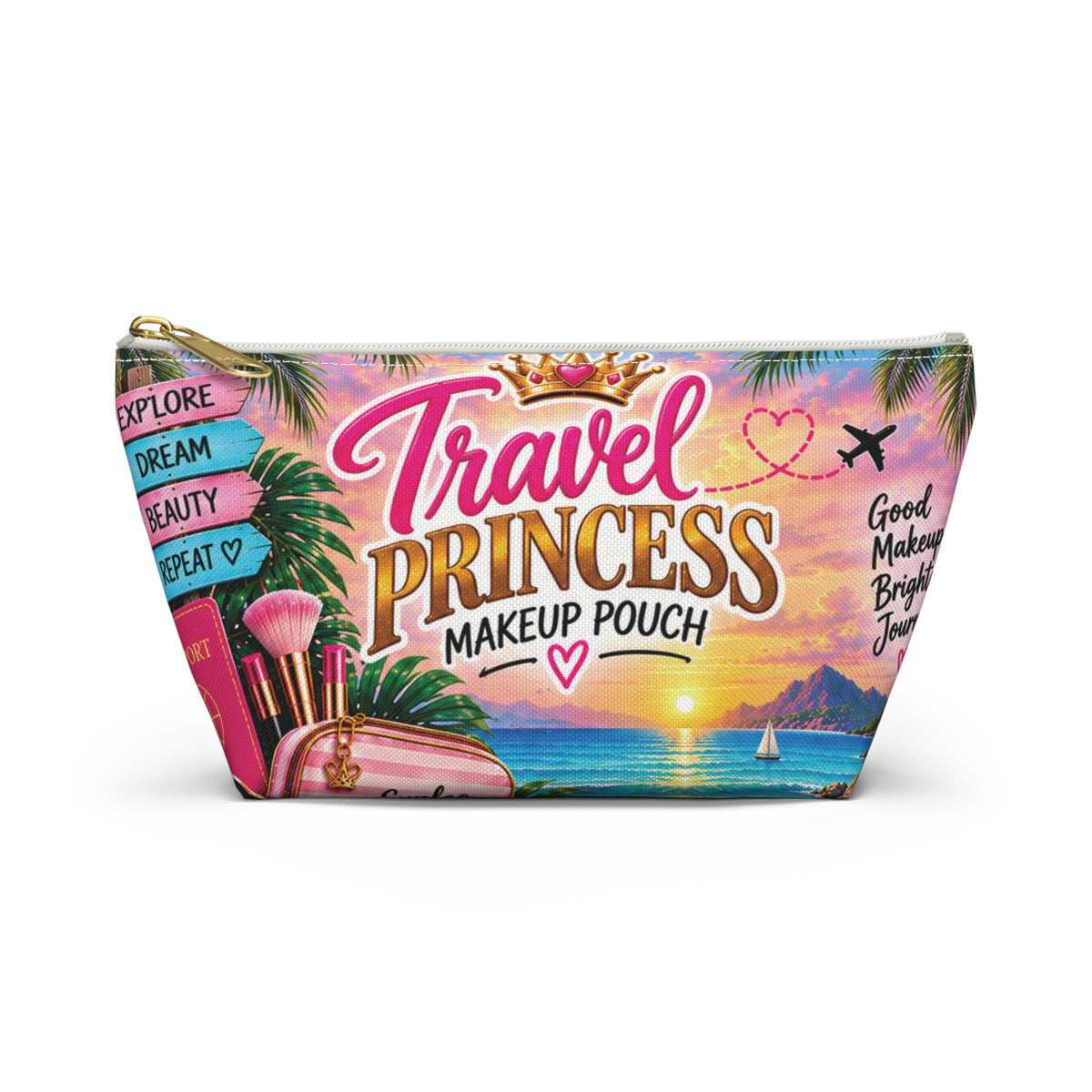 Travel Princess Makeup Pouch — Tropical Sunset Accessory Bag