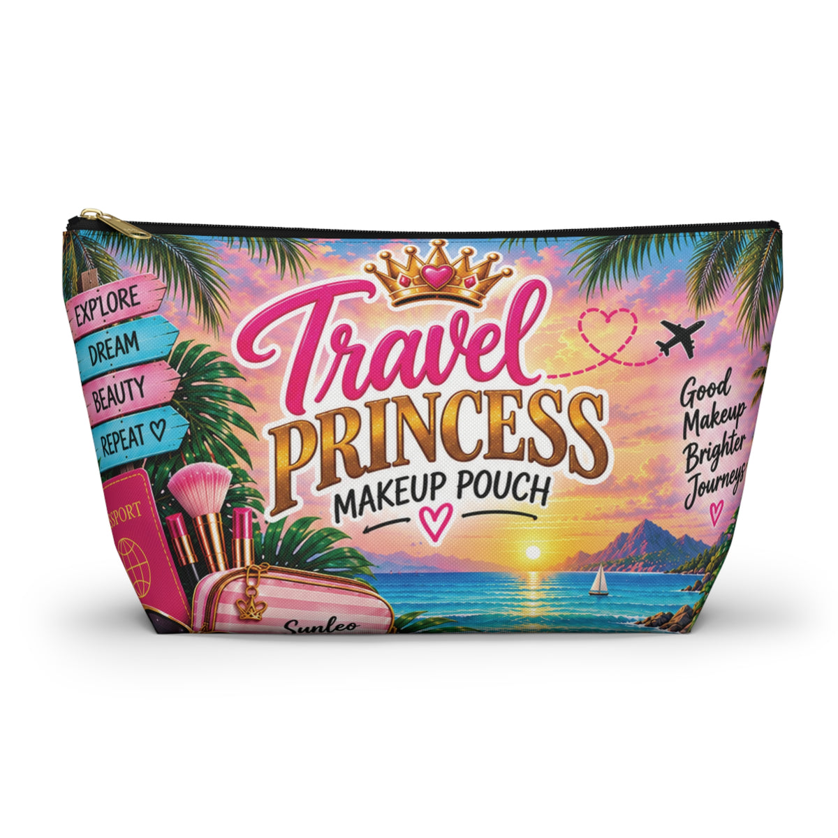 Travel Princess Makeup Pouch — Tropical Sunset Accessory Bag
